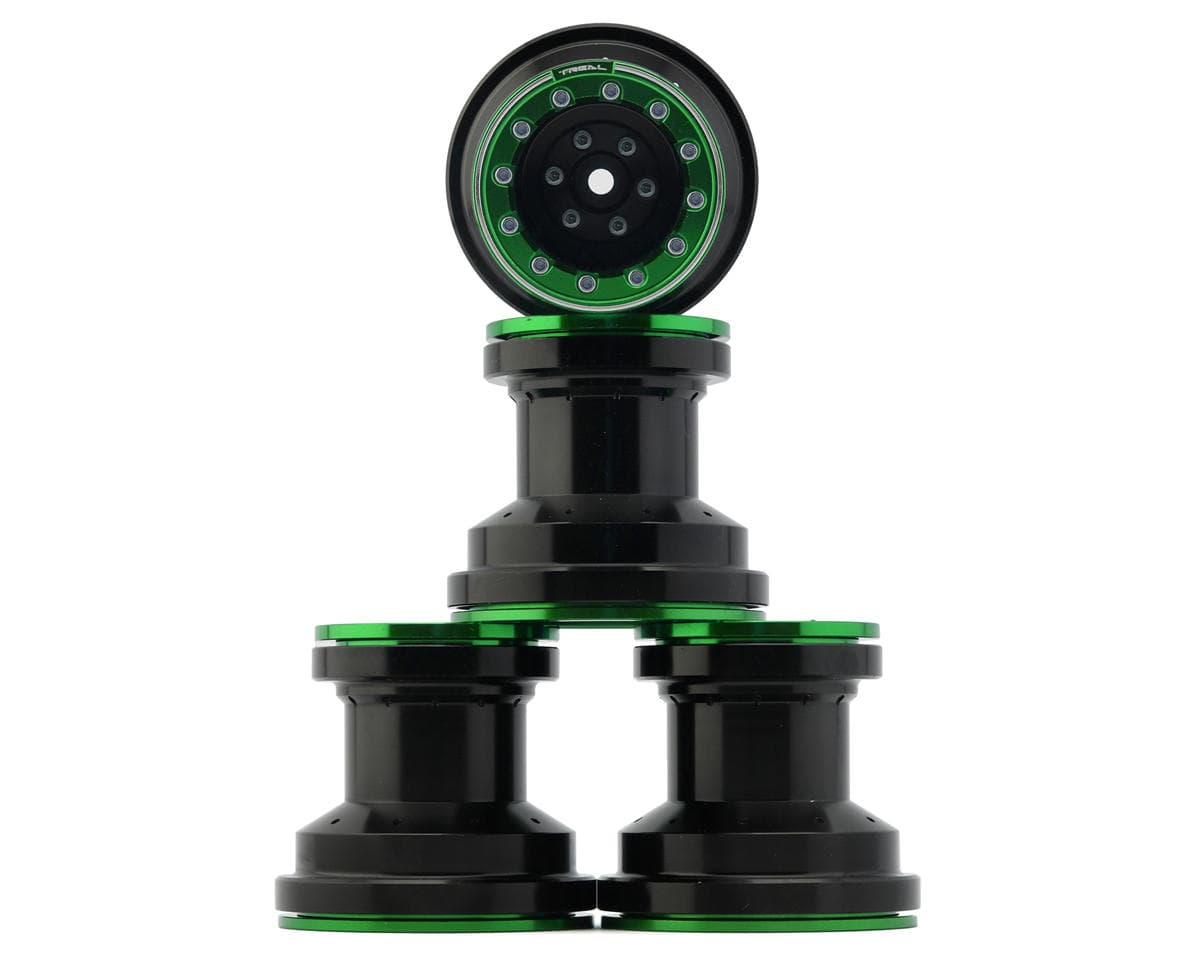 Treal Hobby Losi Mini LMT 7075 Aluminum Beadlock Wheel Set (4) (Black/Green)