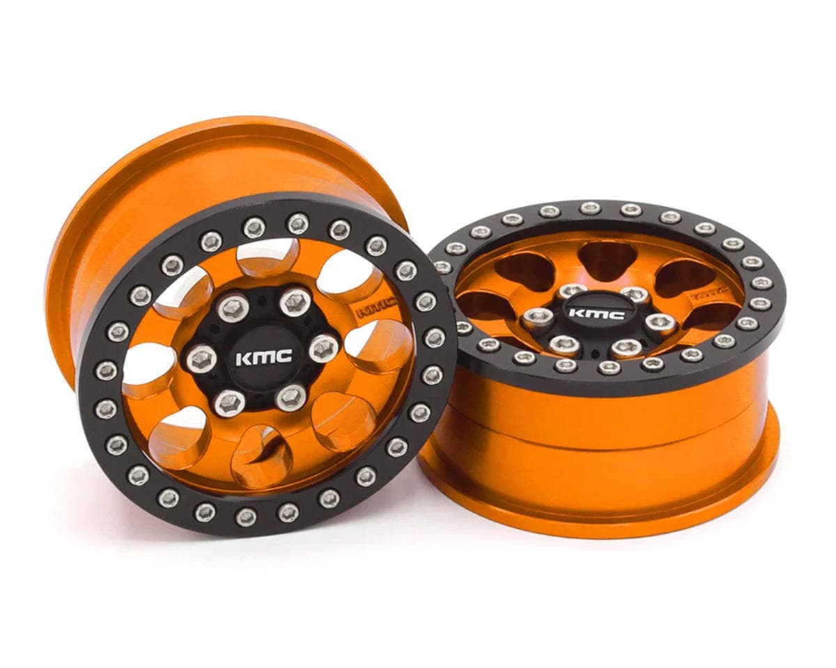 Vanquish Products 1.9" KMC KM237 Riot CNC Aluminum Crawler Beadlock Wheels (Orange) (2)