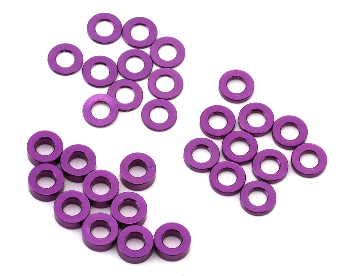Yeah Racing 2.5x5mm Aluminum Flat Washers (Purple) (30) (0.5/1/2mm)