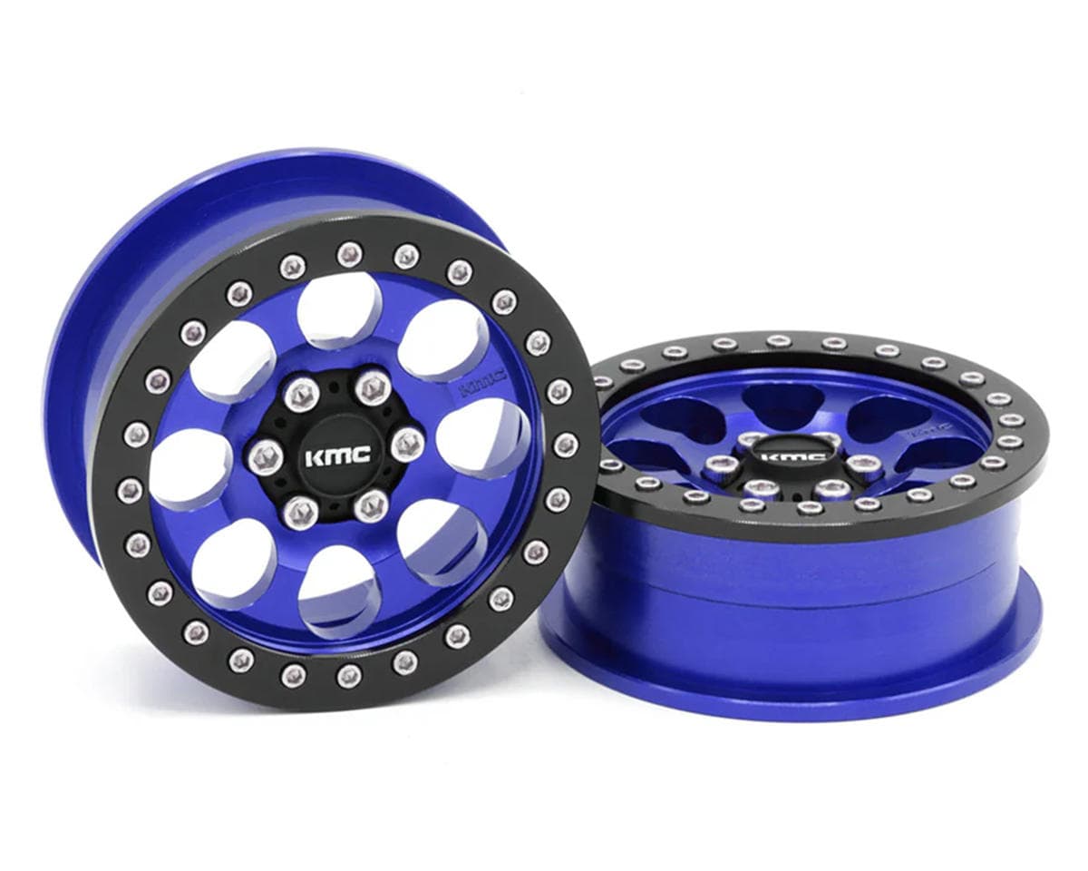 Vanquish Products 2.2" KMC KM237 Riot CNC Aluminum Crawler Beadlock Wheels (Blue) (2)