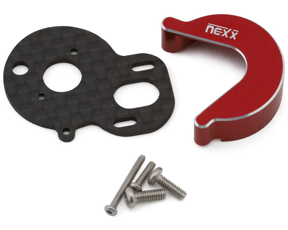NEXX Racing Losi Micro-B Carbon Motor Plate & Aluminium Gearbox Cover Set (Red) (Brushless Conversion)