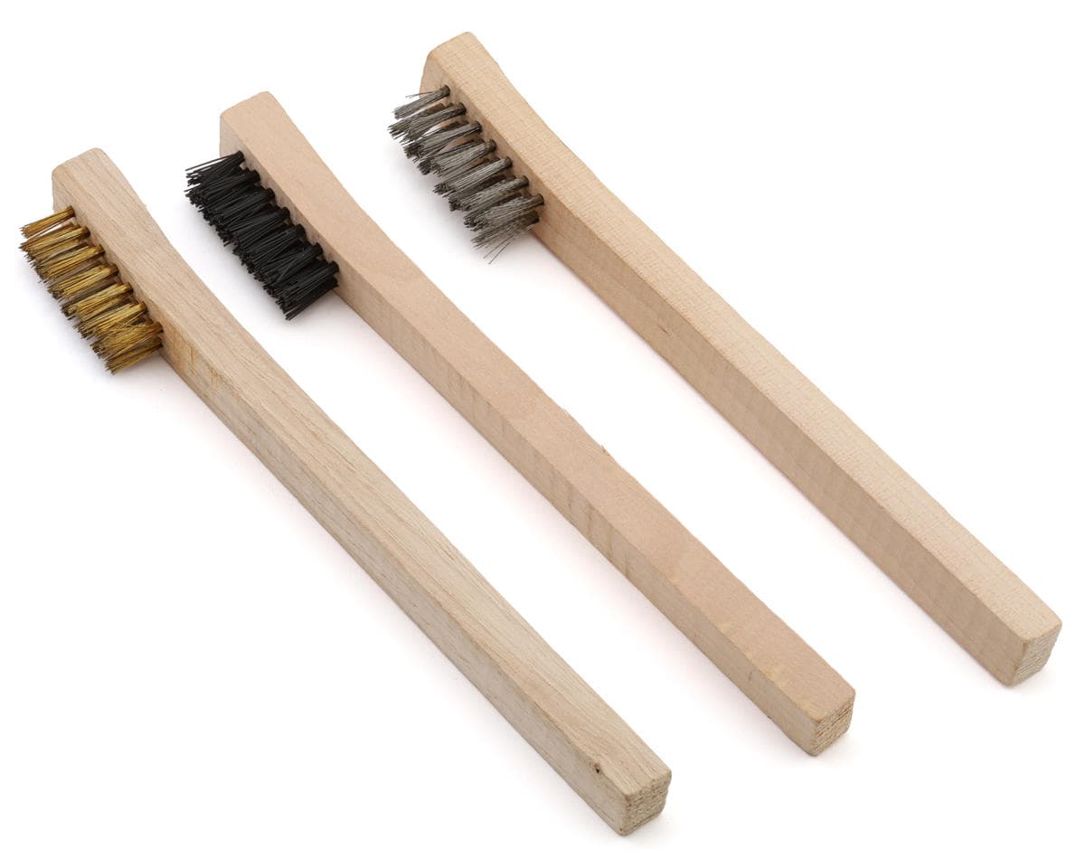 Enkay Wooden Handle Wire Brush Set w/Nylon, Brass & Stainless Steel Bristles