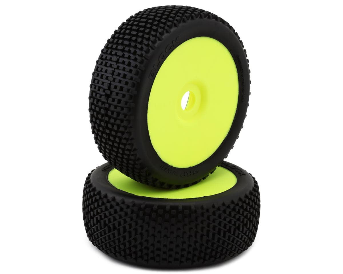 GRP Tires Block Pre-Mounted 1/8 Buggy Tires (Yellow) (2) (N35 - Soft)