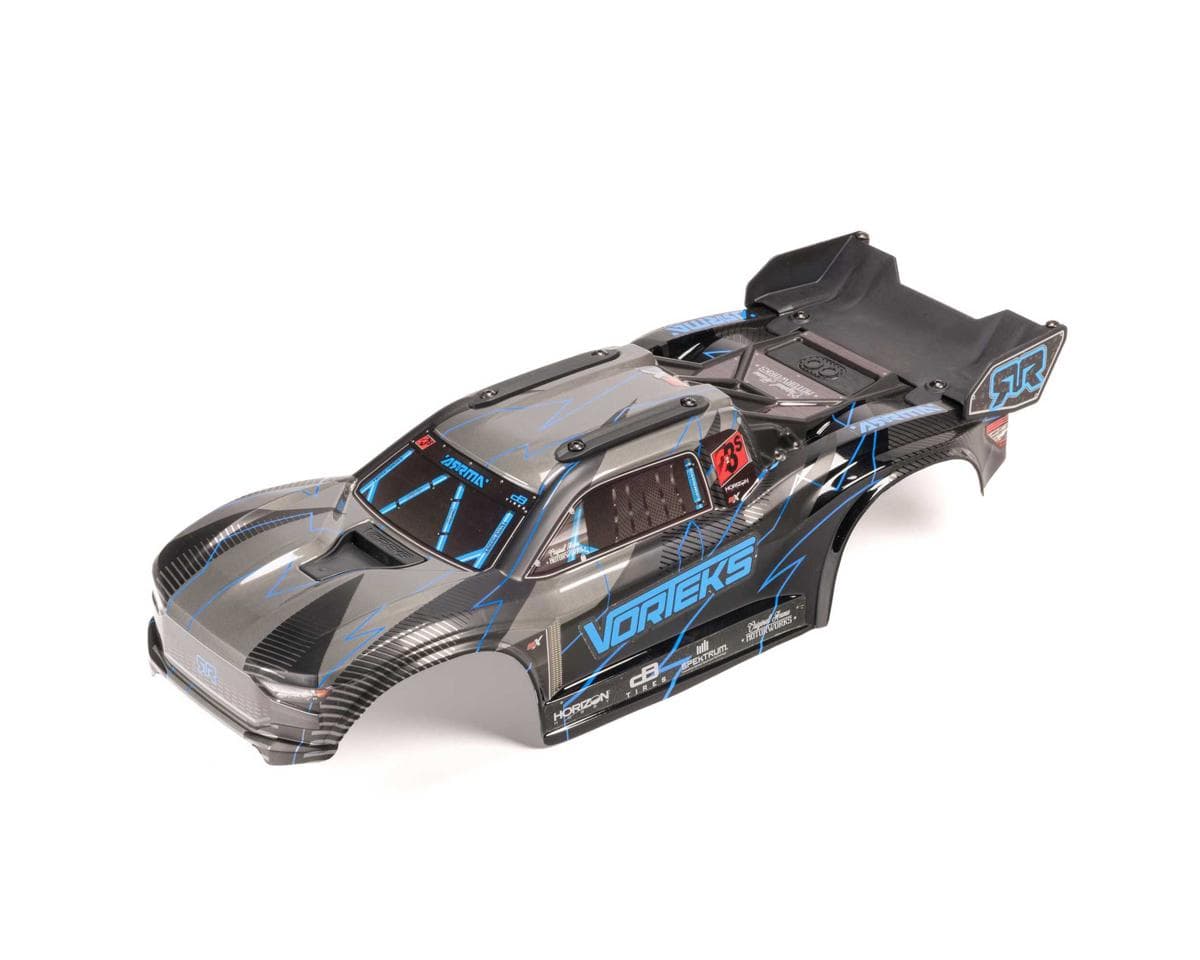 Arrma 1/10 Painted Decaled Trimmed Body Set (Hidden Body Mount Blue/Black VORTEKS 2WD)