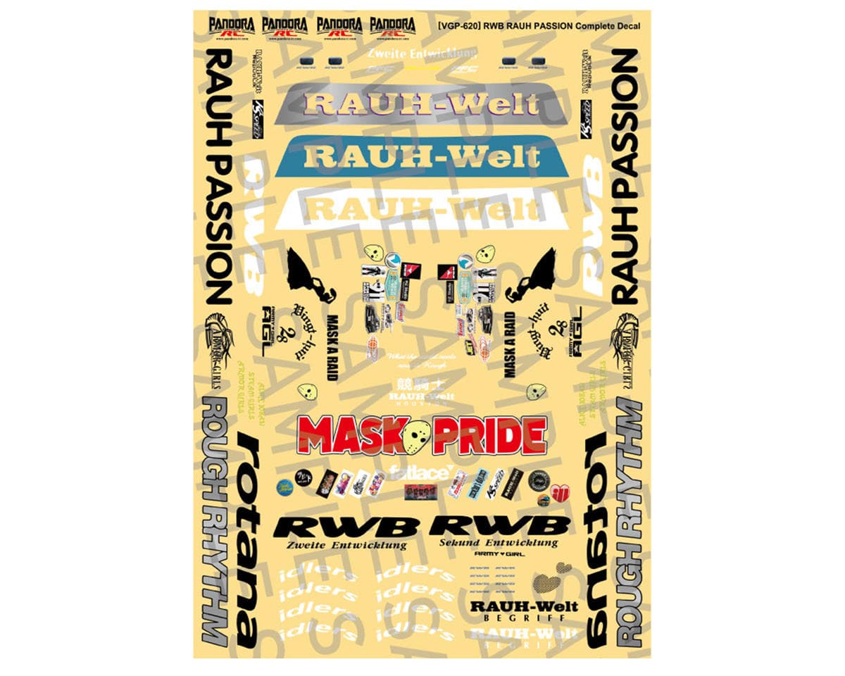 Pandora RC 1/10 Scale Decal Sheet (RWB RAUH PASSION) (Miniature Scale Drift Accessory)