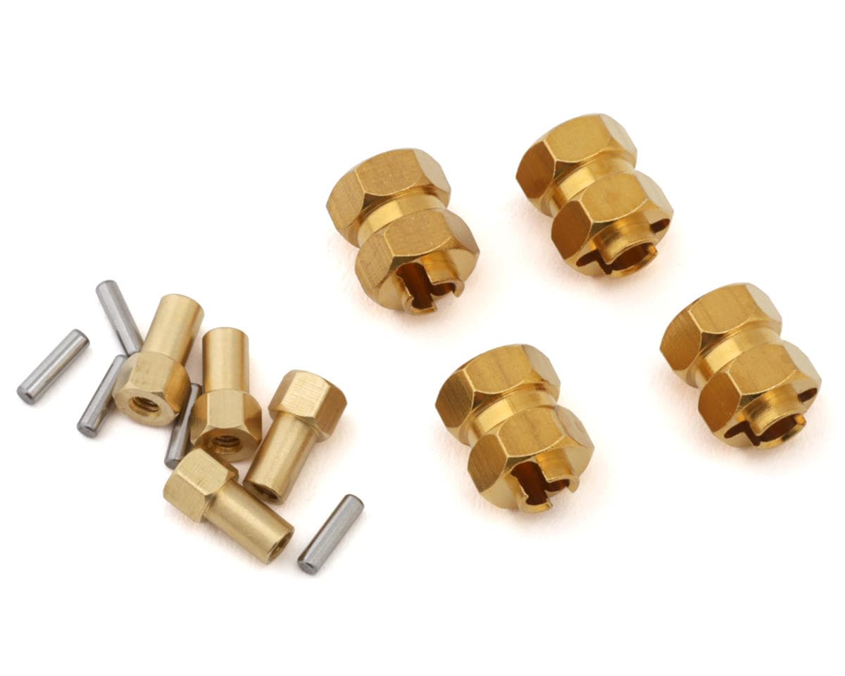 Injora Axial SCX24 +5mm Extended Brass Wheel Hexes (4) (2.7g ea)