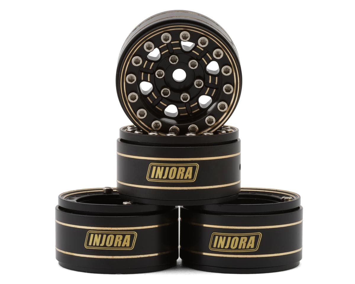 Injora 1.0" D-Slot Brass Micro Rock Crawler Beadlock Wheels (47g ea) (Black) (4) (-3.15mm Offset)