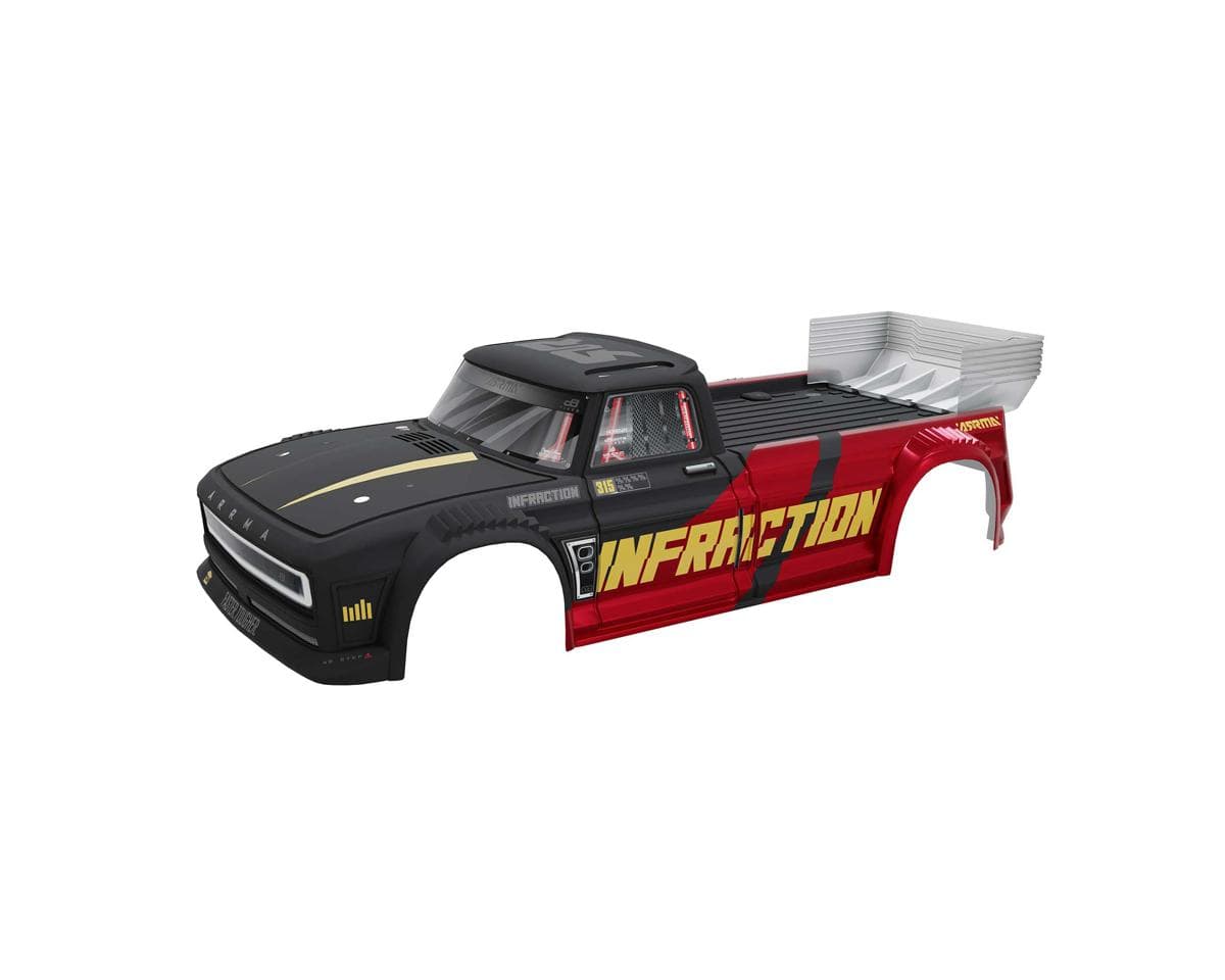 Arrma Infraction V4 223S BLX 1/8 Pre-Painted Street Bash Truck Body (Red/Black) w/Wing