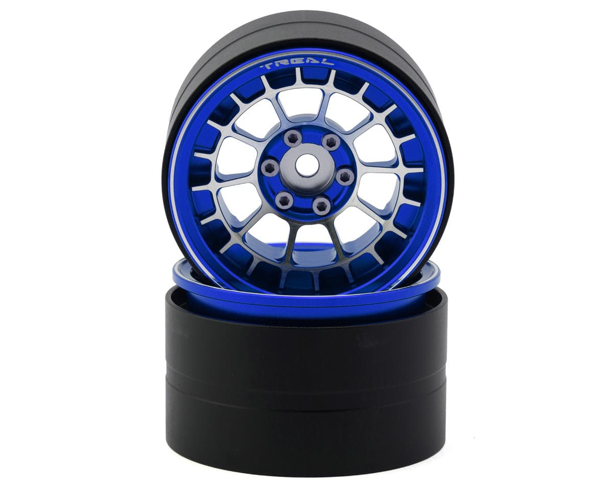 Treal Hobby 2.2" Type-A Aluminum 1/10 Rock Crawler Beadlock Wheels (Blue) (2) (115g ea)