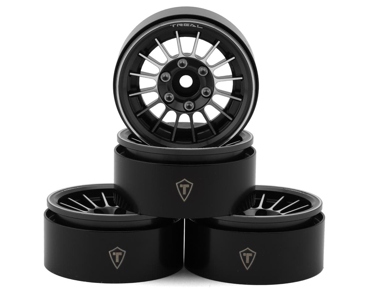 Treal Hobby 1.9" Type-J Multi-Spoke Aluminum Crawler Beadlock Wheels (Black) (4) (113.7g ea)