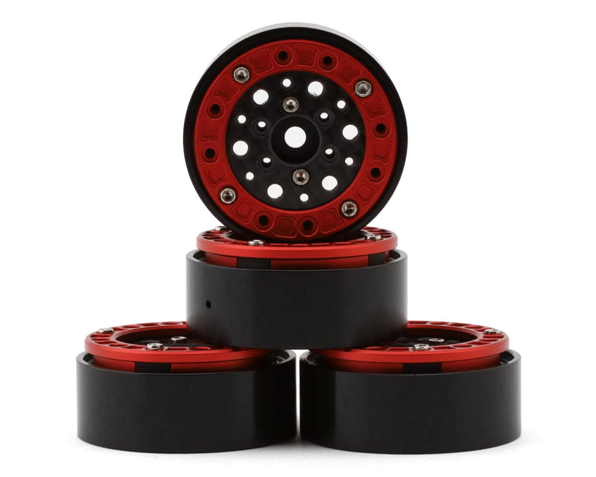 Redcat 1.3" Aluminum & Carbon Fiber Micro Crawler Beadlock Wheels (Red) (4) (23.8g ea)