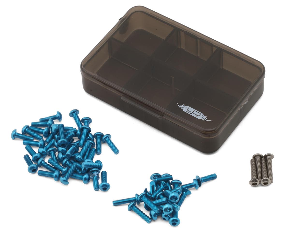 Yeah Racing Tamiya TT-02 Assorted 7075 Aluminum & Titanium Screw Set (Blue) w/Container