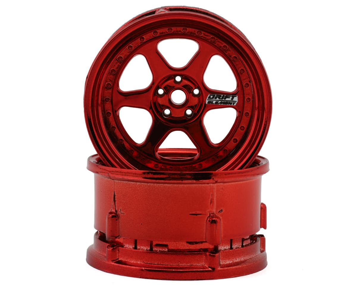 DS Racing Drift Element 6 Spoke Drift Wheels (Red Chrome) (2) (Adjustable Offset) w/12mm Hex