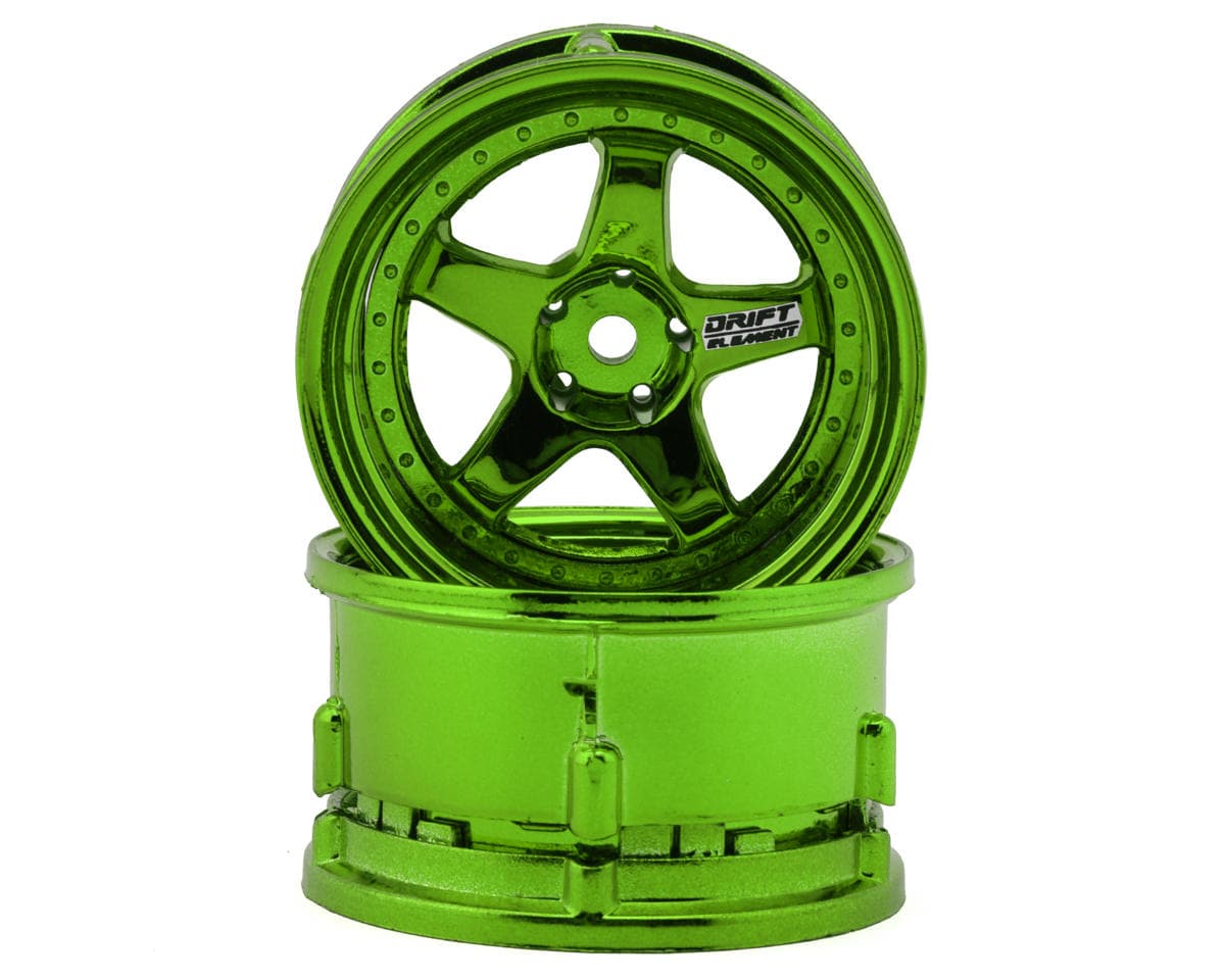 DS Racing Drift Element 5 Spoke Drift Wheels (Green Chrome) (2) (Adjustable Offset) w/12mm Hex
