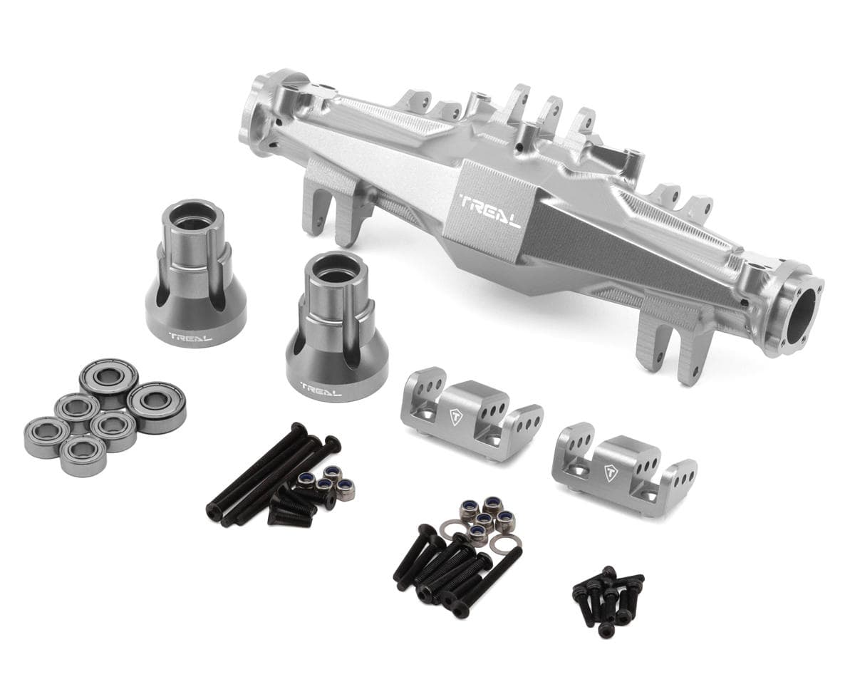 Treal Hobby Losi LMT 2.0 7075 Aluminum Rear Axle Housing Set (Silver) w/Aluminum Rear Hubs & Bottom Shock Mounts
