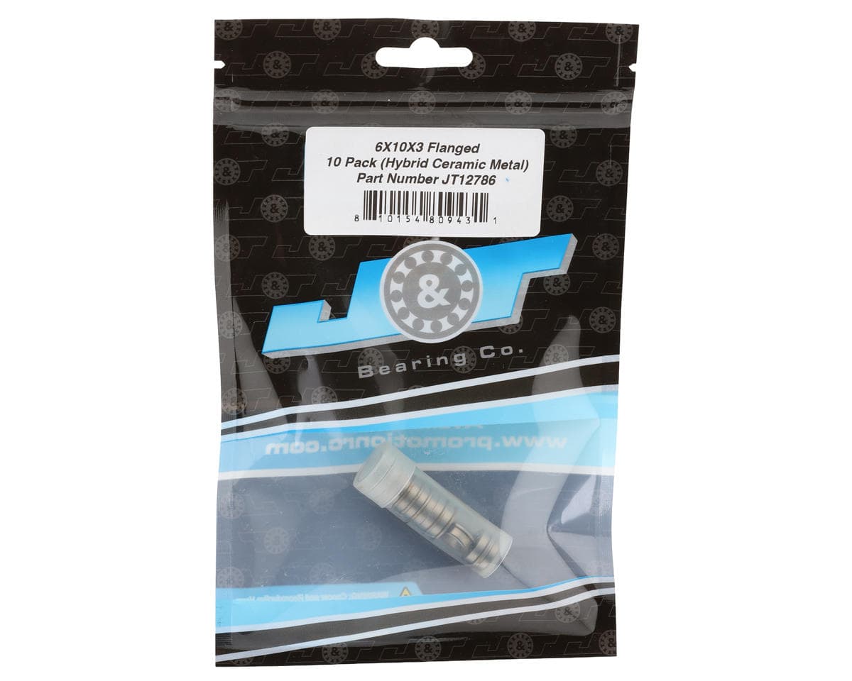 J&T Bearing Co. 6x10x3mm Hybrid Ceramic Flanged Ball Bearings (Metal-Shielded) (10)