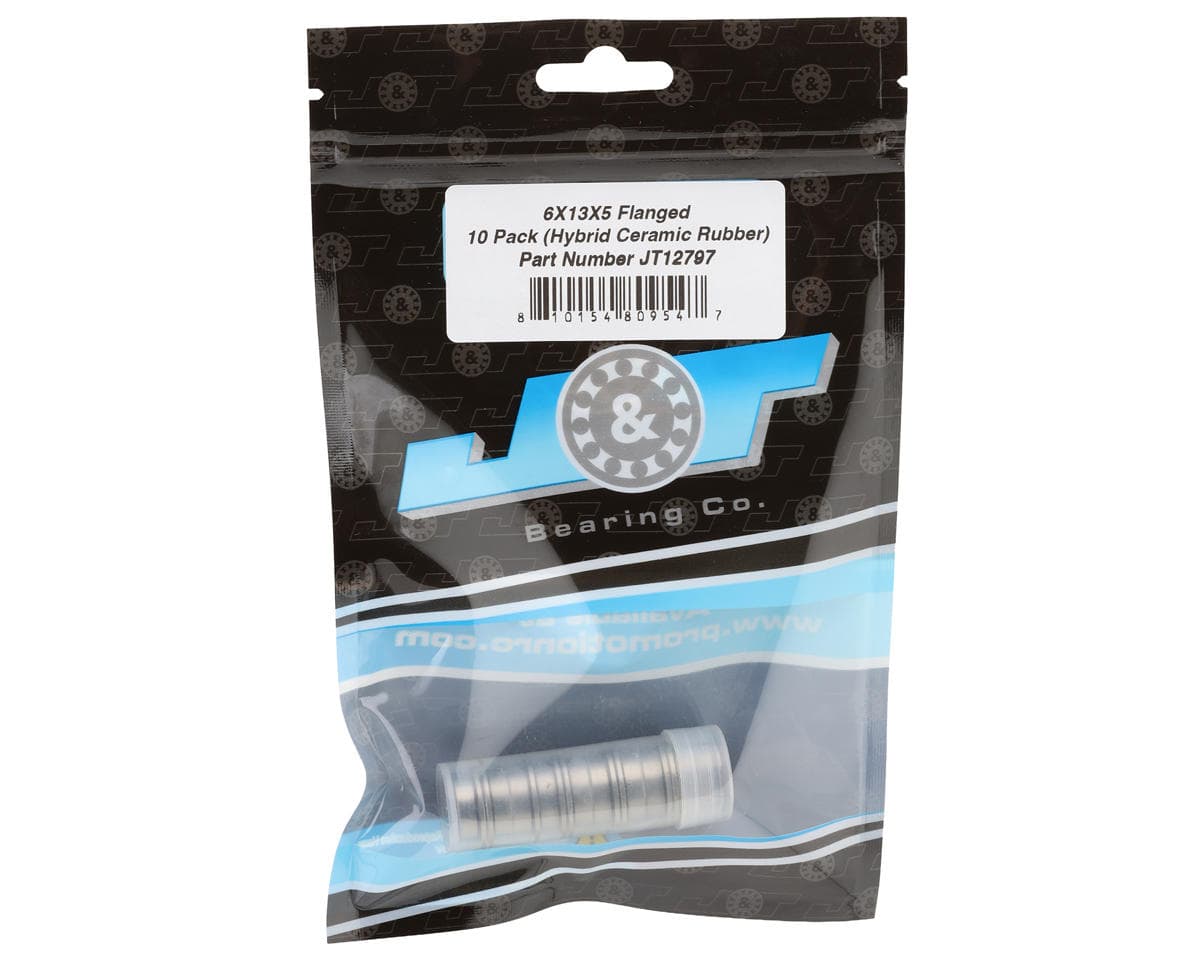 J&T Bearing Co. 6x13x5mm Hybrid Ceramic Flanged Ball Bearings (Rubber-Shielded) (10)
