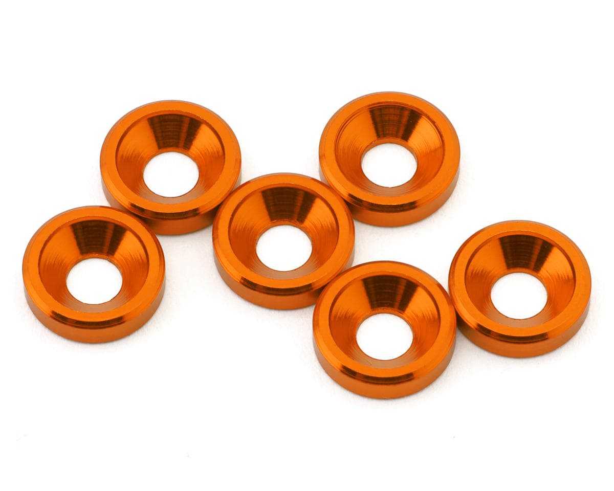 J&T Bearing Co. 3mm Aluminum Countersunk Washers (Orange) (6)