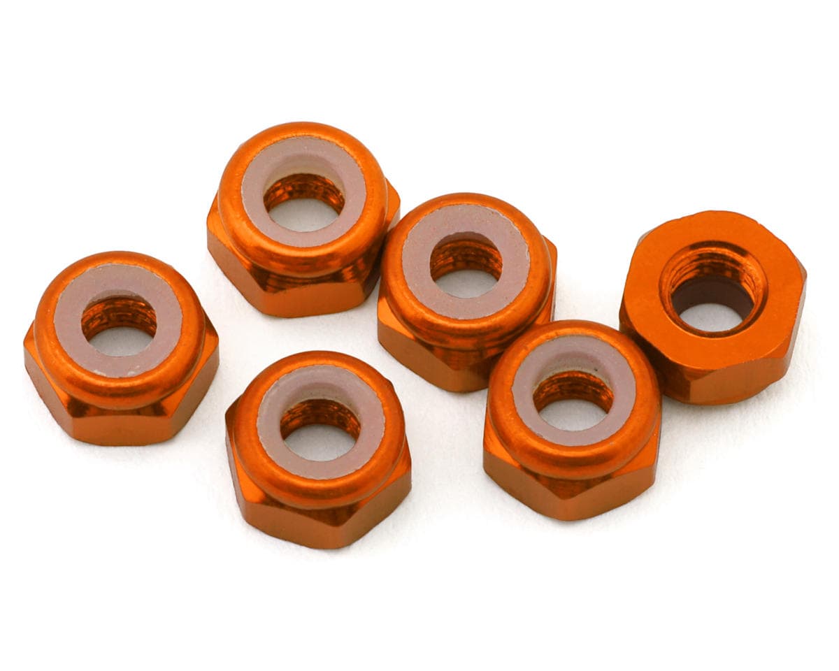 J&T Bearing Co. 3mm 7075 Aluminum Lock Nuts (Orange) (6)