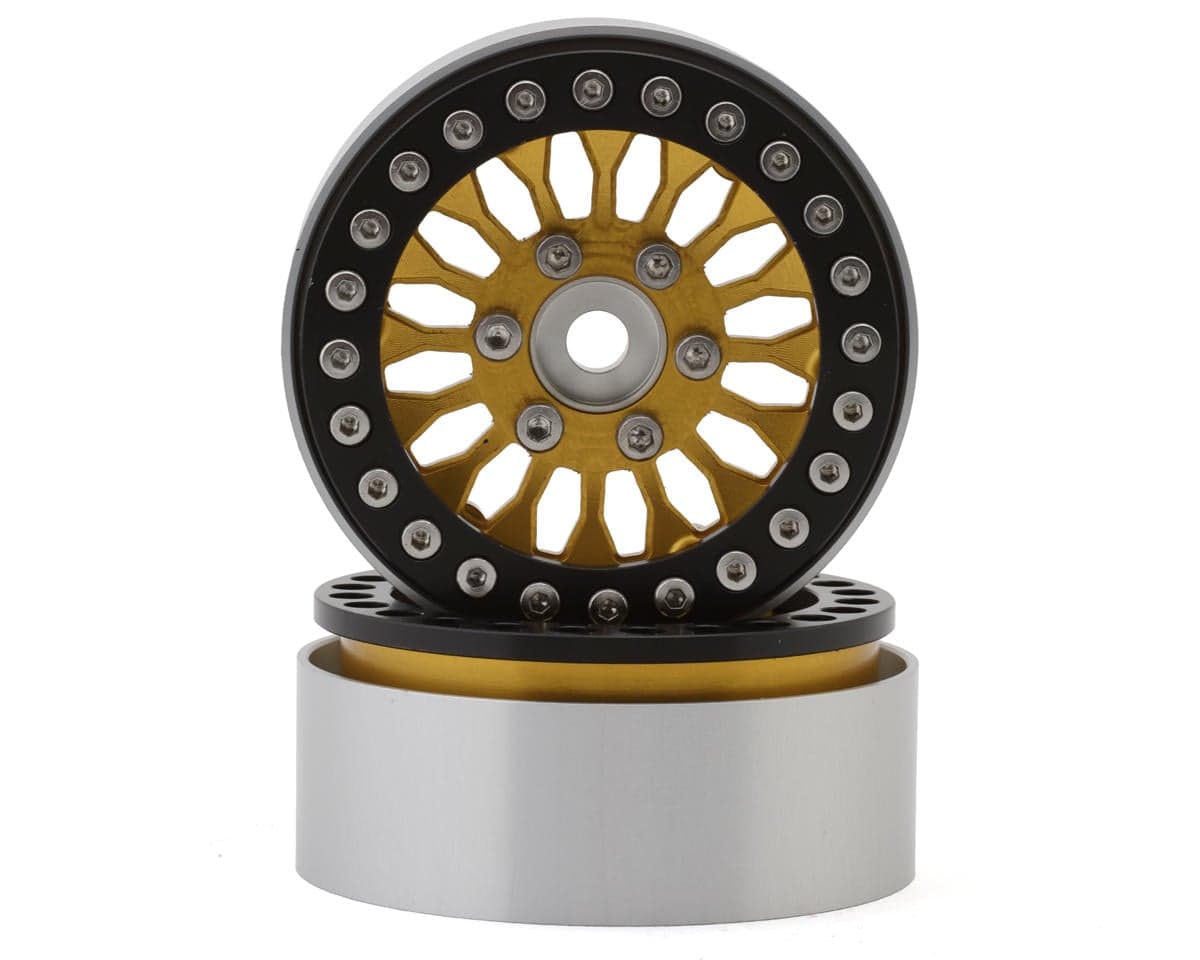 Reefs RC 1.9" SHIELD Aluminum Rock Crawler Beadlock Wheels w/Reef Hubs & Rings (Gold) (2)