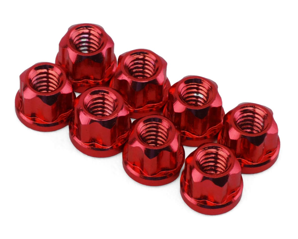 Hot Racing Axial SCX30 Aluminum 2mm Flange Wheel Nuts (Red) (8)