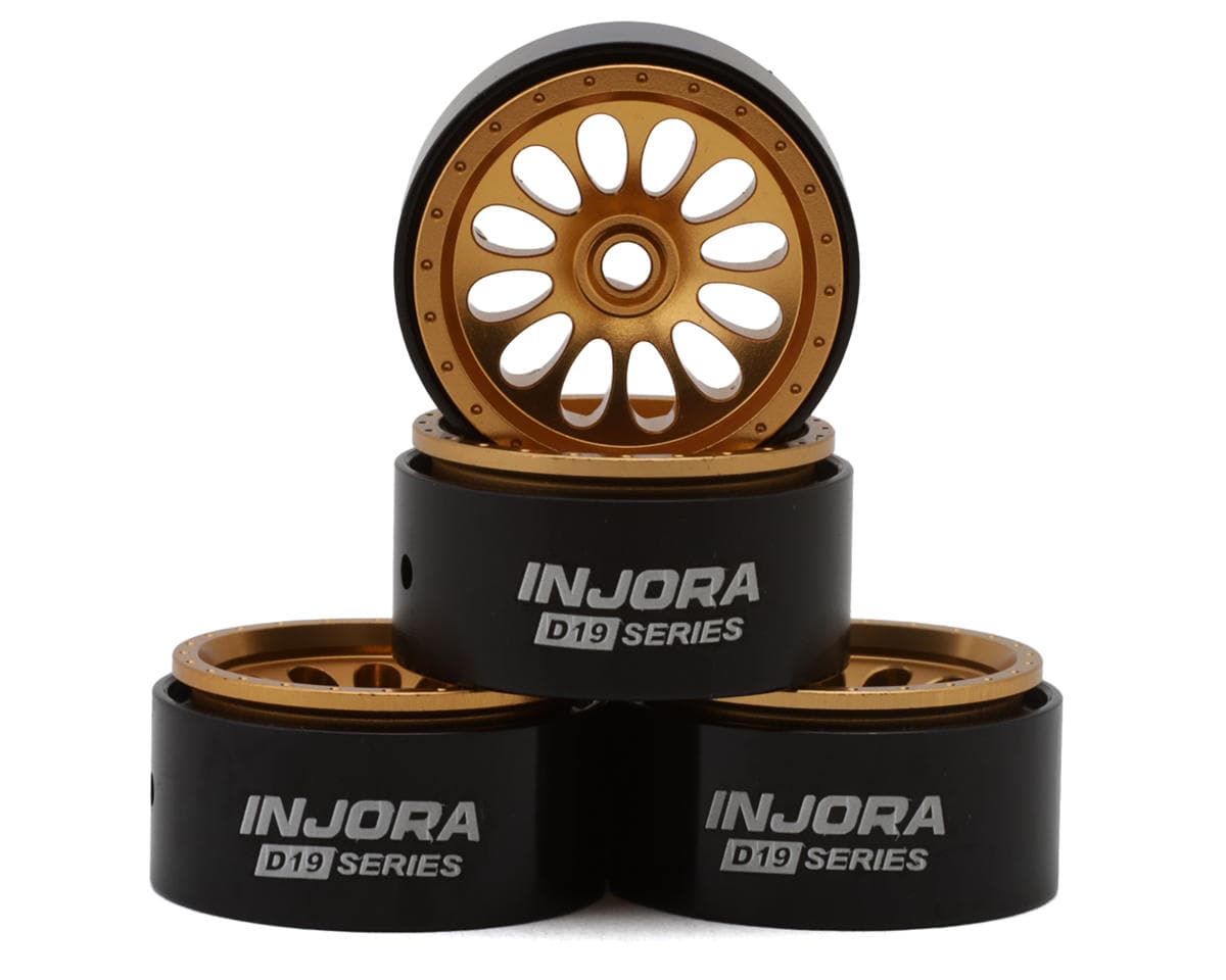 Injora 0.7" D19 Ripple Aluminum Micro Crawler Beadlock Wheels (Gold) (4) (4.2g ea) (0.5mm Offset)