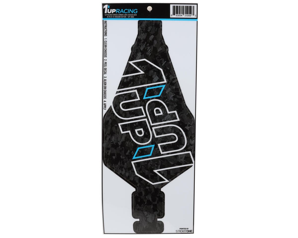 1UP Racing Team Associated RC10 '91 Masami Stealth Twin 1UP Outline Logo Chassis Protector Sheet (Forged Carbon)