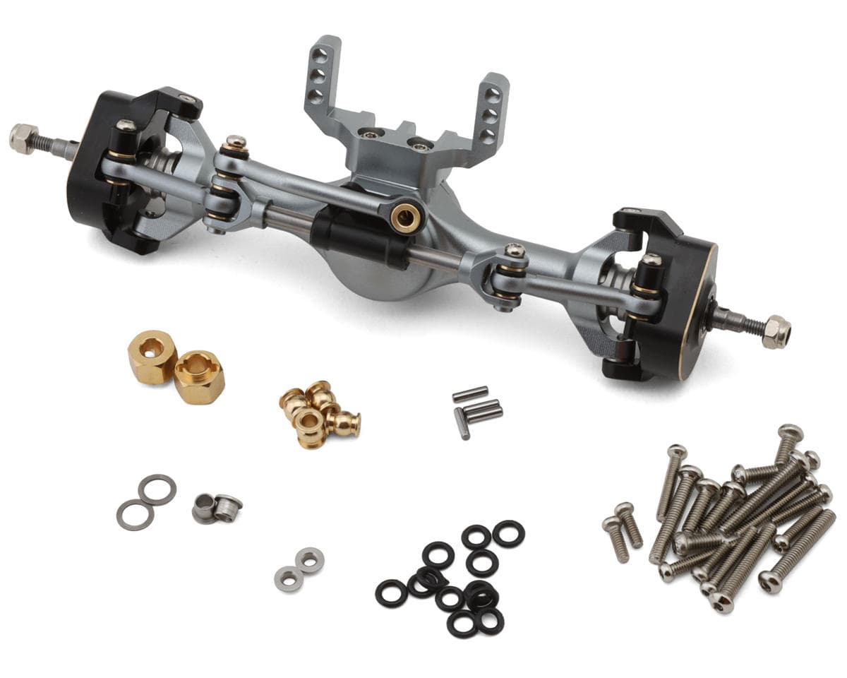 Injora Aluminum Planet Front Straight Axle Set for Traxxas® TRX-4M® w/Hydraulic Steering (Titanium) (+7mm) (Lay Down Servo)