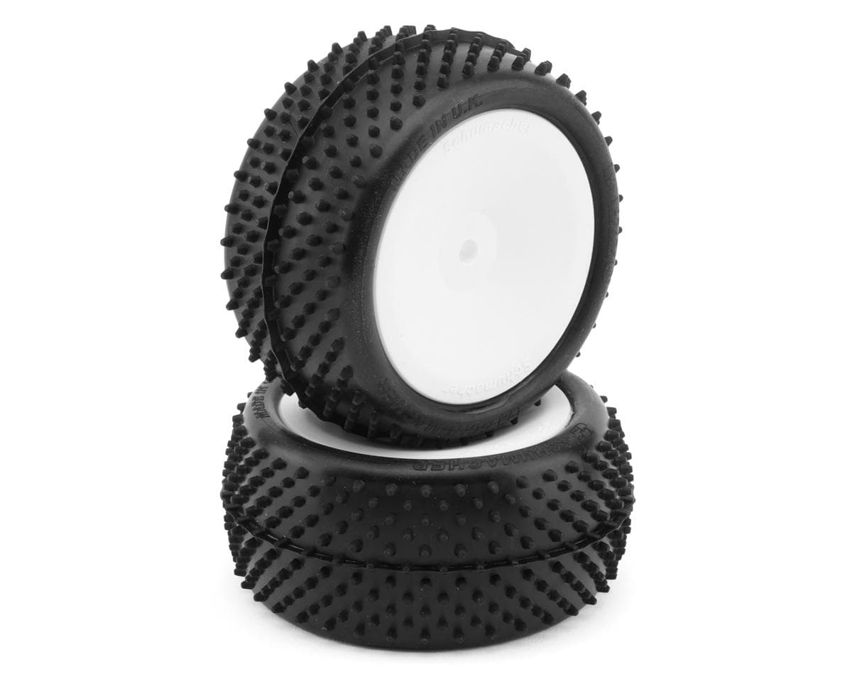 Schumacher Mezzo Pre-Mounted Rear Buggy Carpet Tires (White) (2) (Yellow) w/12mm Hex