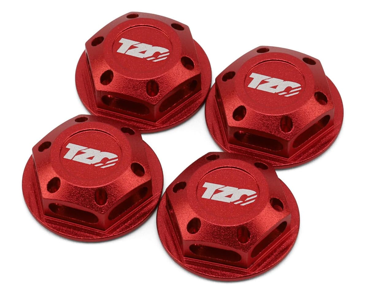 TZO Tires 17mm Aluminum "TZO Logo" Covered Serrated Wheel Nuts (Red) (4)