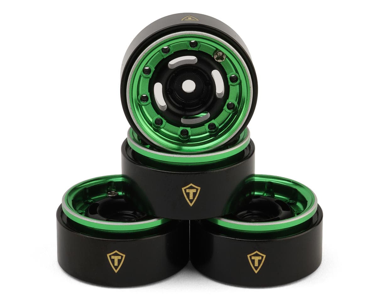Treal Hobby Type-F 0.7" Aluminum Micro Crawler Beadlock Wheels (Green) (4) (9.5g ea) w/Brass Rings