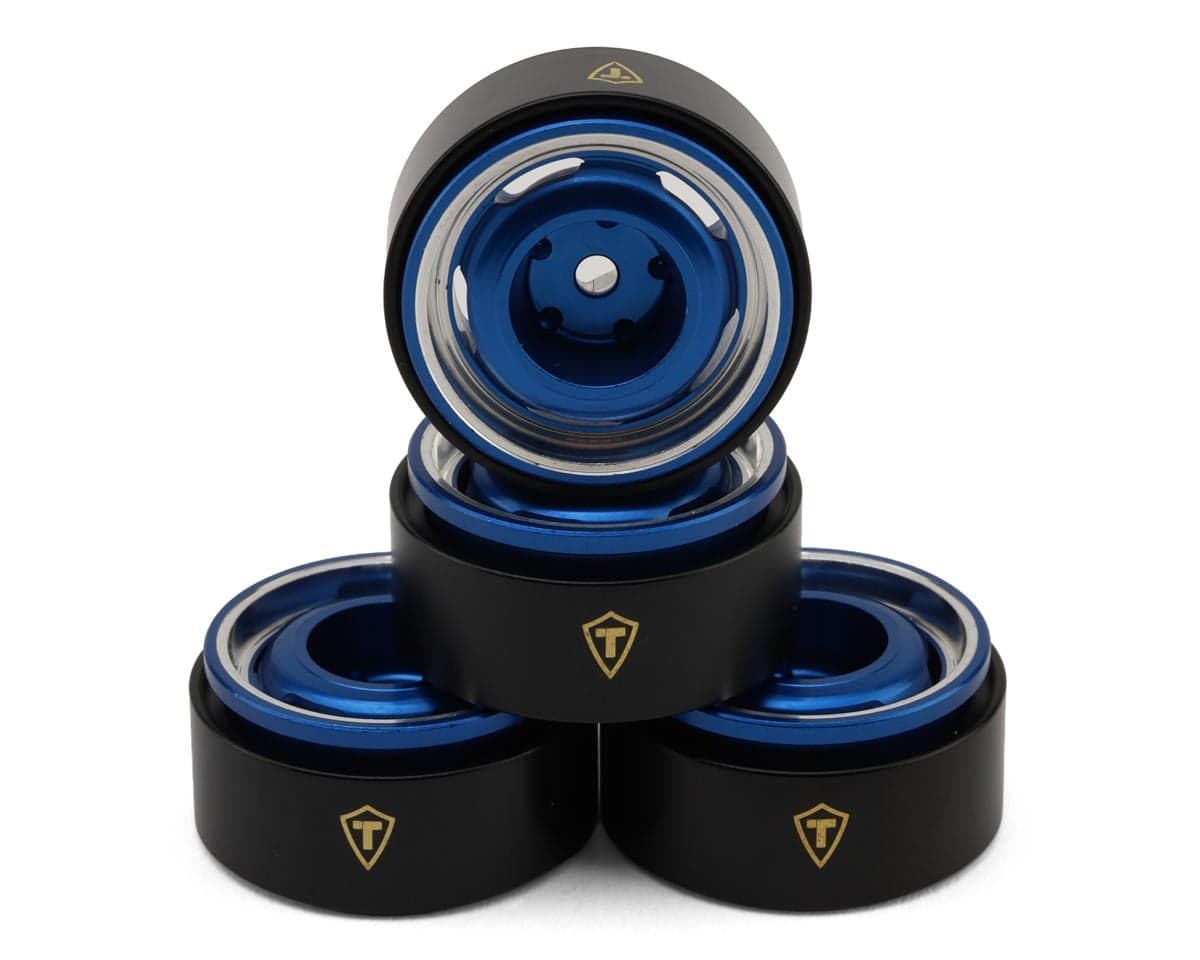 Treal Hobby Type-I 0.7" Aluminum Micro Crawler Beadlock Wheels (Blue) (4) (9.5g ea) w/Brass Rings