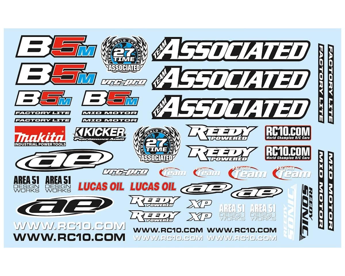 Team Associated RC10B5M Factory Lite Decal Sheet