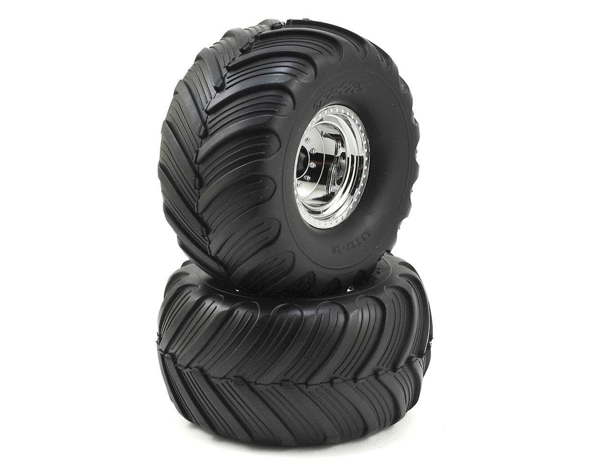 Traxxas 12mm Hex "Bigfoot" Pre-Mounted Tires & Wheels (2) (Front) (Chrome)