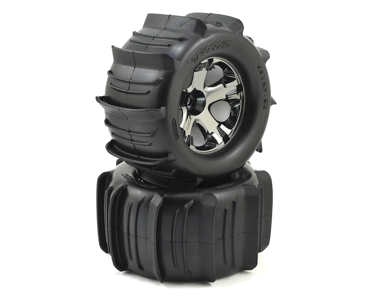Traxxas Paddle Tires 2.8" Pre-Mounted w/All-Star Nitro Front Wheels (2) (Black Chrome)