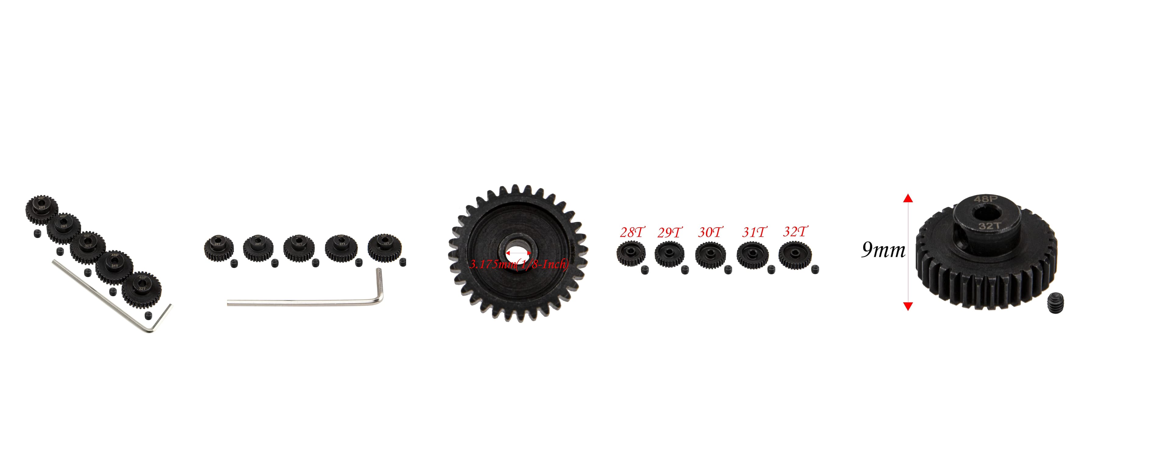 ShareGoo Steel Pinion Gear Sets 28T- 32T fit 3.175mm (1/8-Inch) Shaft